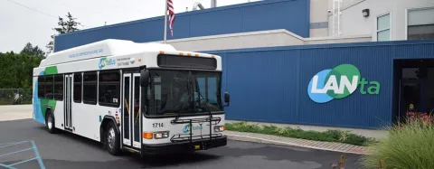 LANTA bus parked in front of their office building