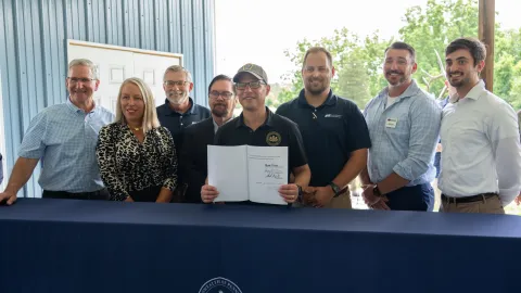 Mitchell Kurek with Pennsylvania Gov. Josh Shapiro at the signing ceremony for two landmark bills benefiting the state's farming community.