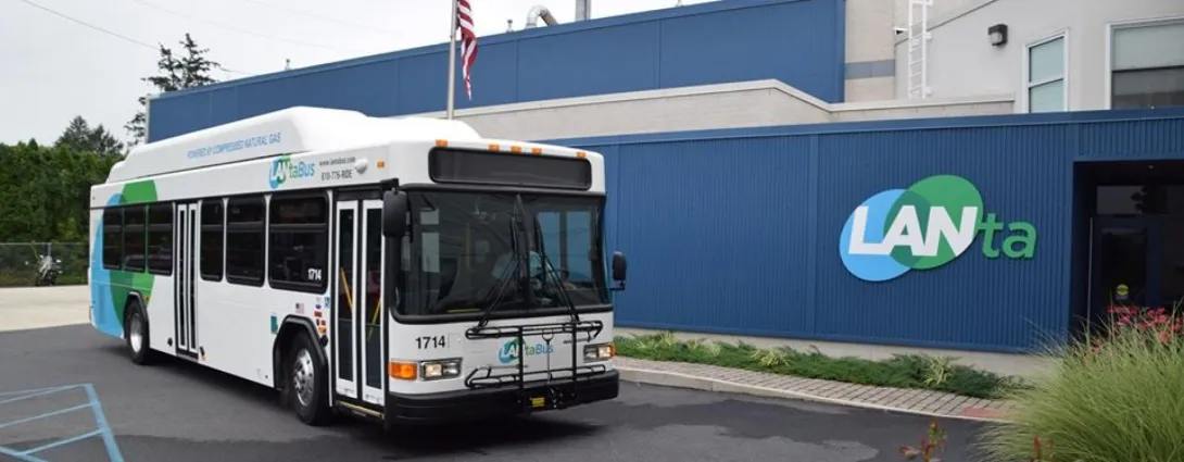 LANTA bus parked in front of their office building